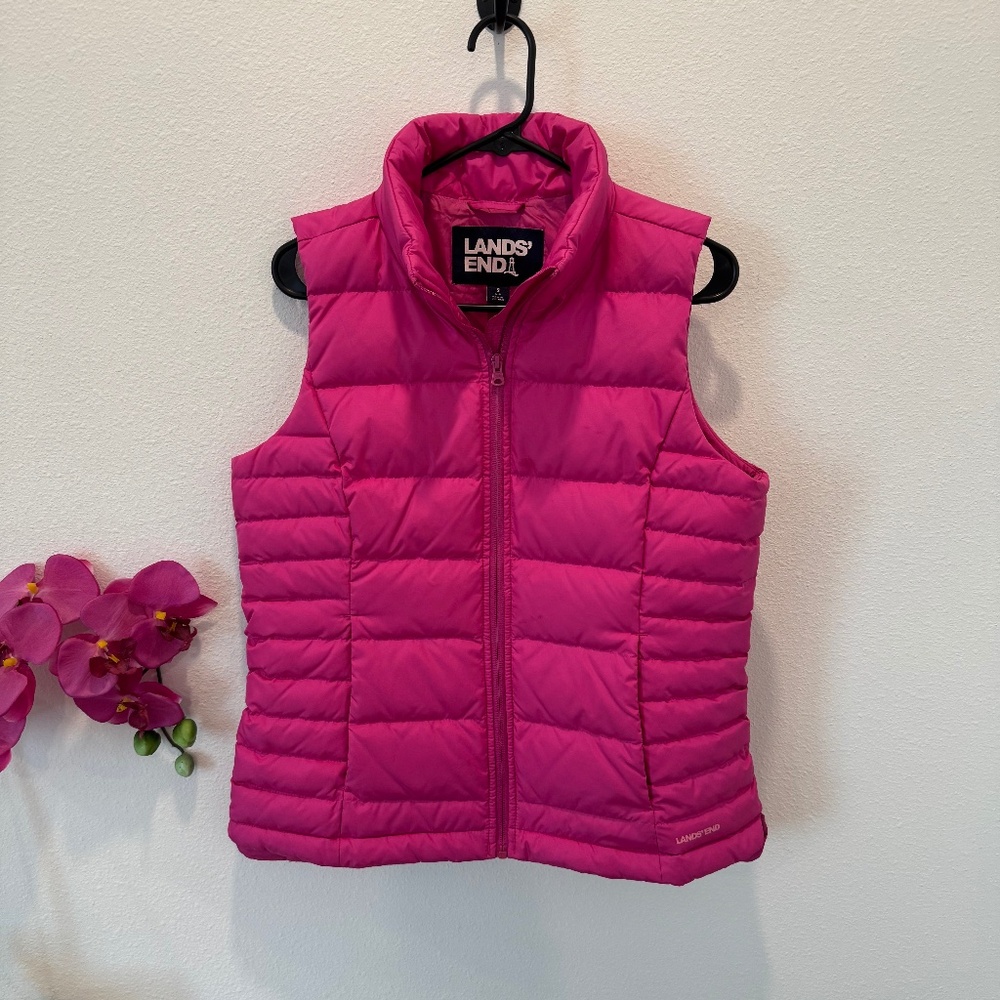 LANDS END Women’s Down Puffer Vest Pink Size Small